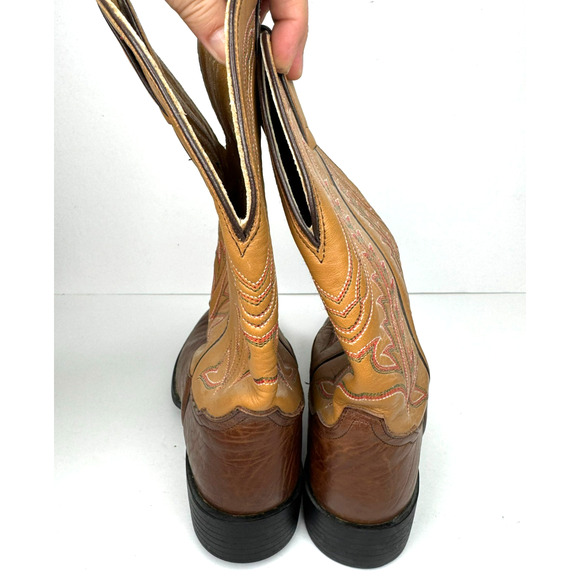 Vintage Tony Lama Boots Mens 8 D 1002 Two Tone Brown Leather Stitch Cowboy main image 9